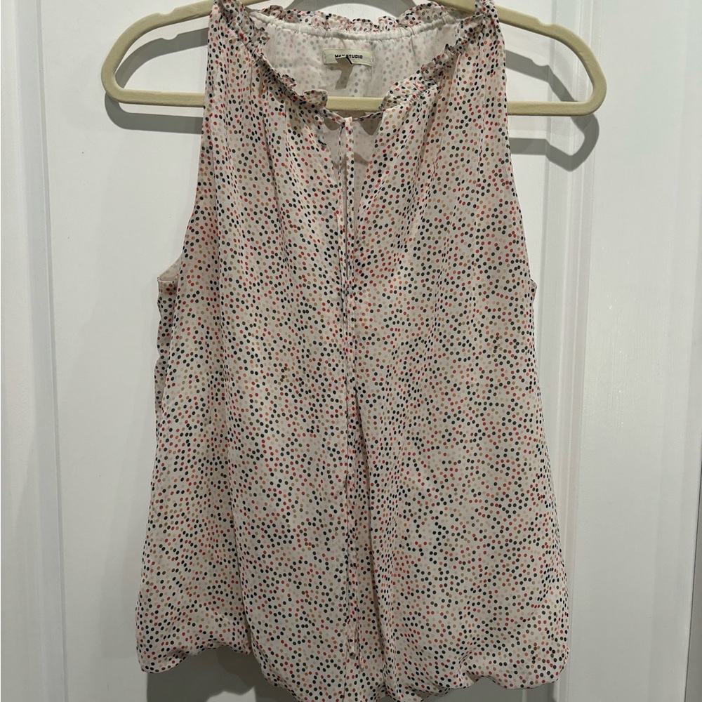 Max Studio Micro Dot Sleeveless Bubble Hem Blouse, Sz M